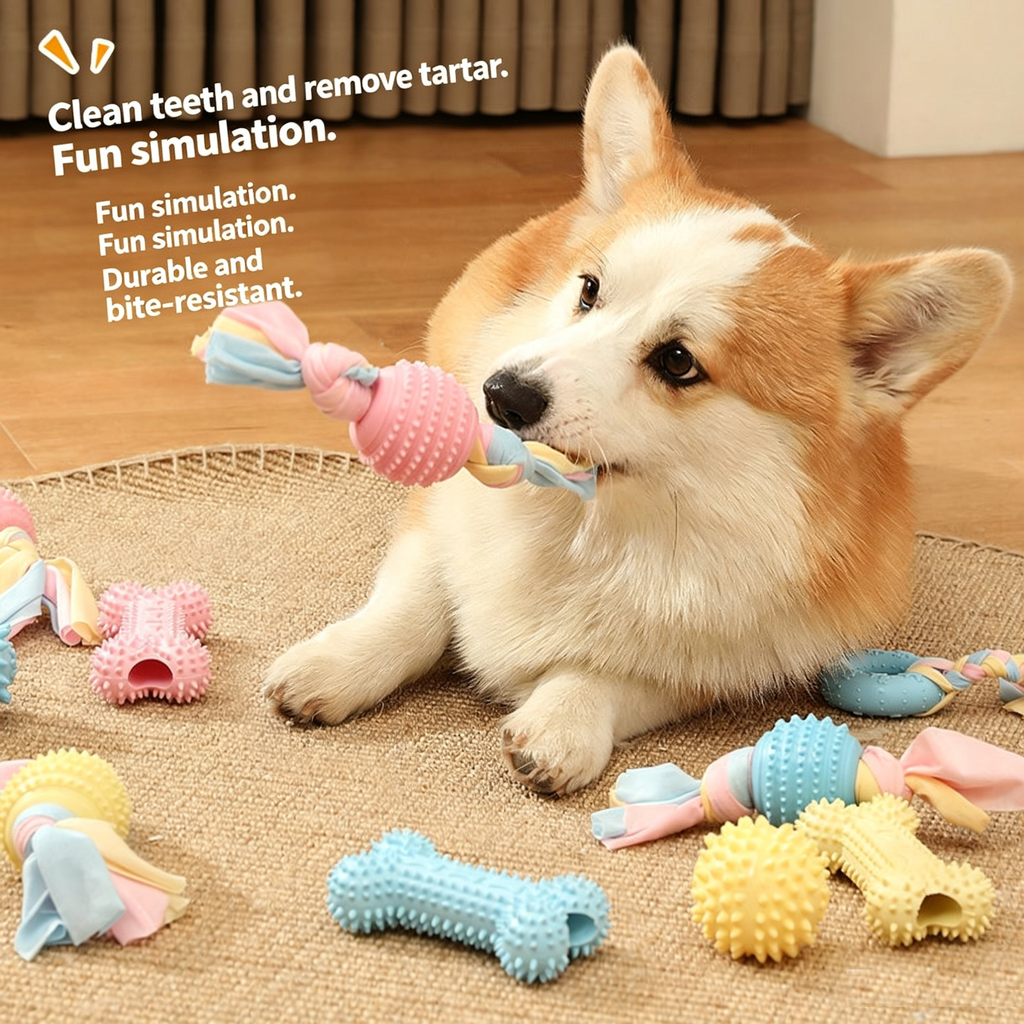 Dog TPR Chew Toys, Macaron Color Teething Sticks with Various Shapes, Bite Resistant Interactive Toys for Puppy Dental Care