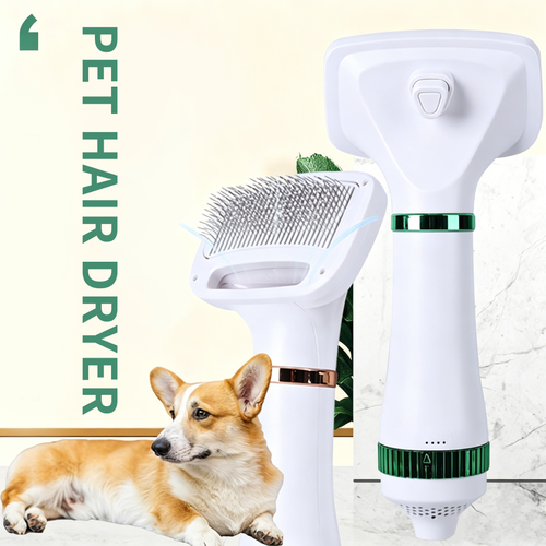 Pet Hair Dryer Brush 2-in-1 Hot Air Comb 300W Silent Fast Drying Dog Cat Grooming Brush 3 Speed Adjustable Floating Hair Remover 110-230V Multi-Plug EU US UK AU JP Plug