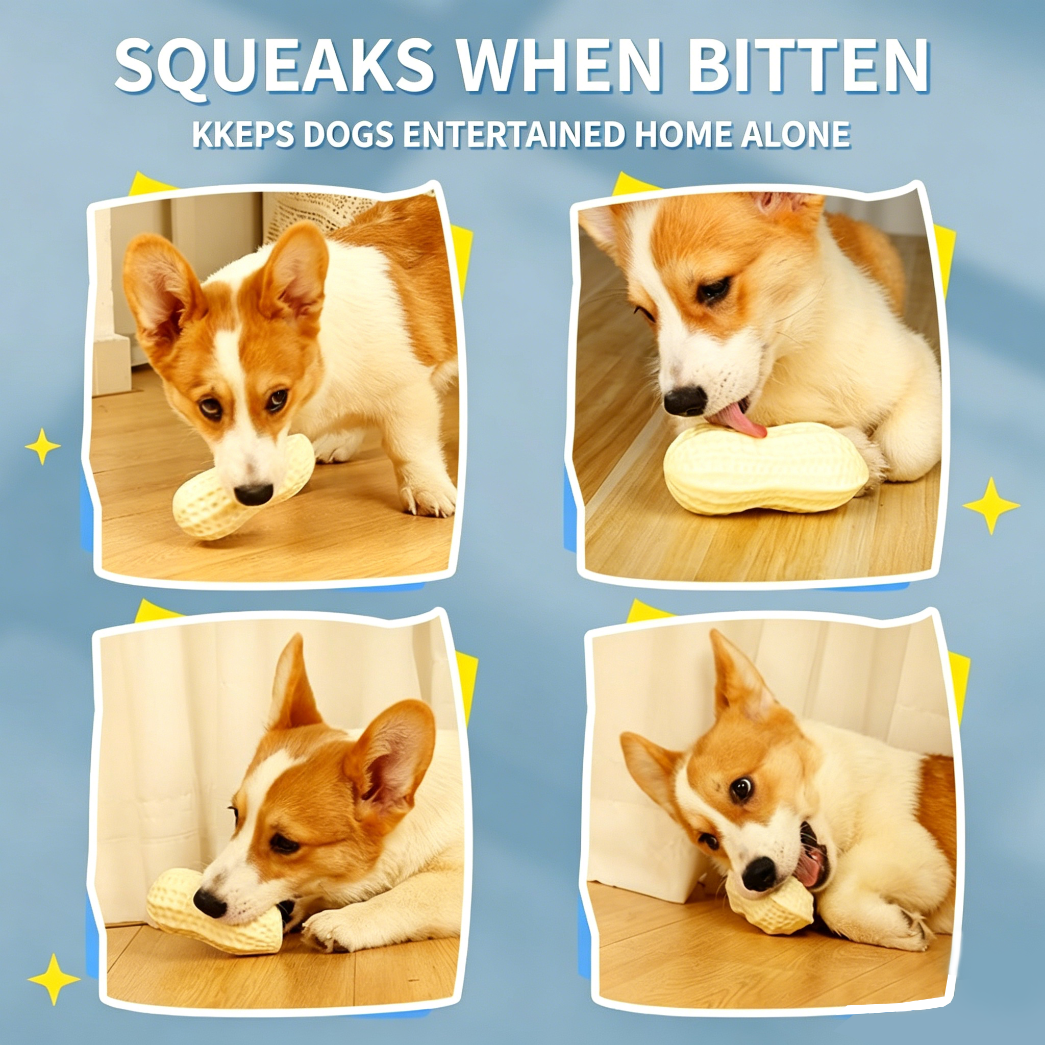 Squeaky Peanut Dog Chew Toy, Non-Toxic TPR Milk Scented Durable Teething Toy for Small Medium Large Dogs, Indestructible Textured Dental Cleaning Puppy Self Play Toy Easy to Clean