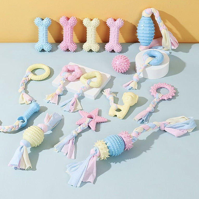 Dog TPR Chew Toys, Macaron Color Teething Sticks with Various Shapes, Bite Resistant Interactive Toys for Puppy Dental Care