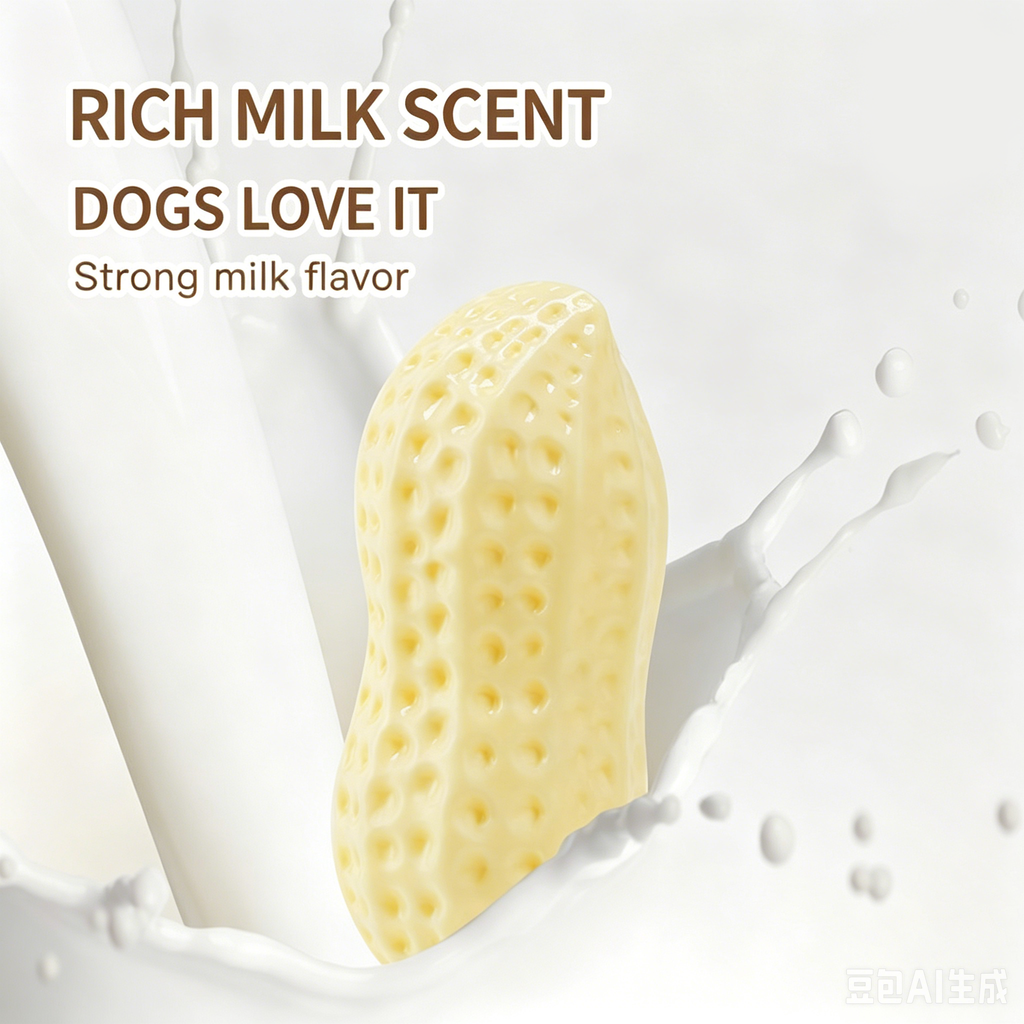 Squeaky Peanut Dog Chew Toy, Non-Toxic TPR Milk Scented Durable Teething Toy for Small Medium Large Dogs, Indestructible Textured Dental Cleaning Puppy Self Play Toy Easy to Clean