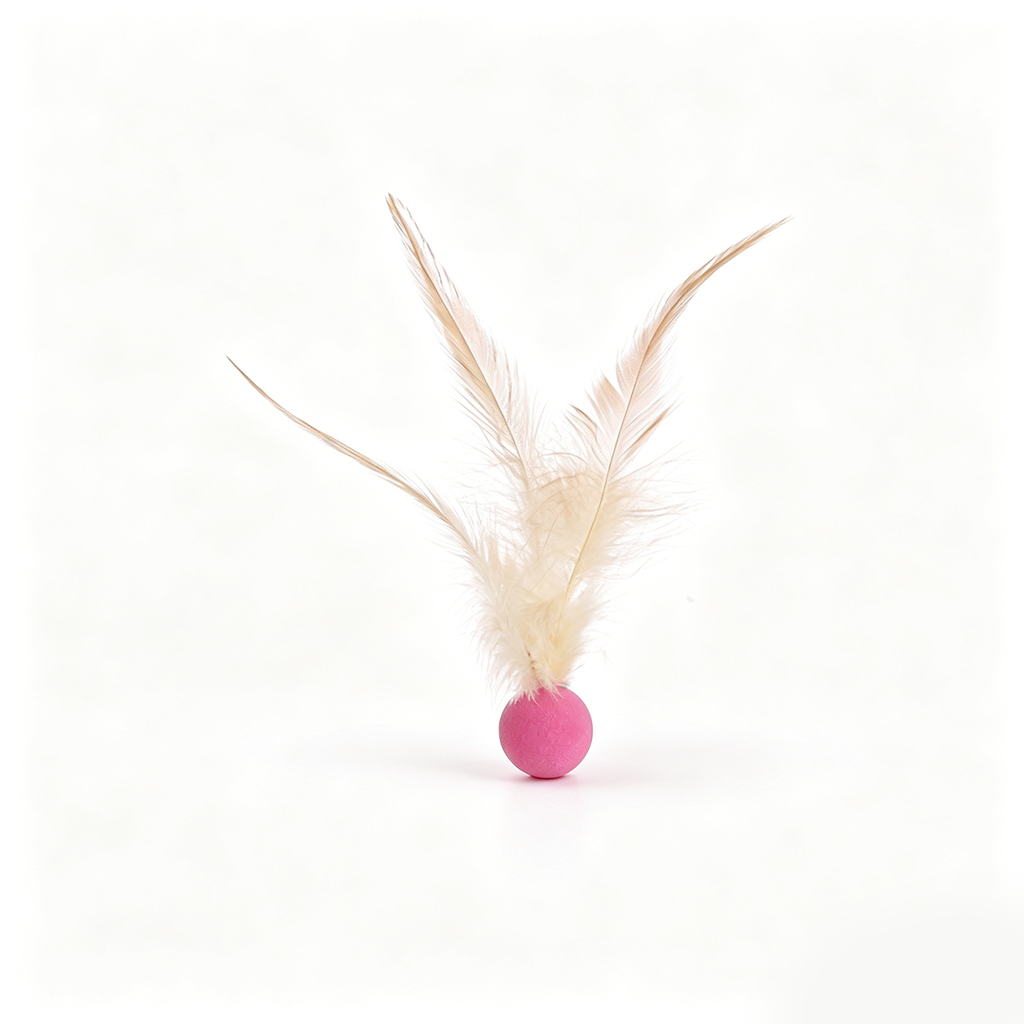 Sports Style Feather Bouncy Ball Cat Toy 4 Pack | Silent Interactive Kitten Teaser Toy