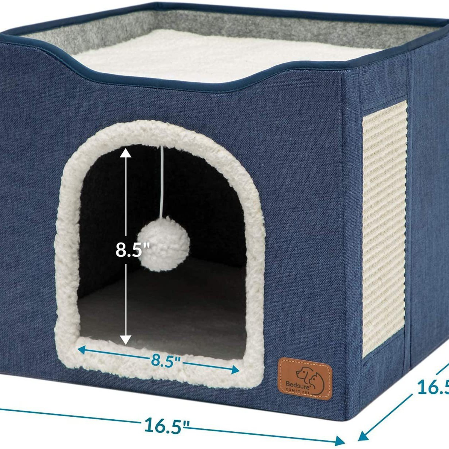 2-Tier Foldable Cat House with Sisal Scratcher, All Season Washable Cat Cube Bed