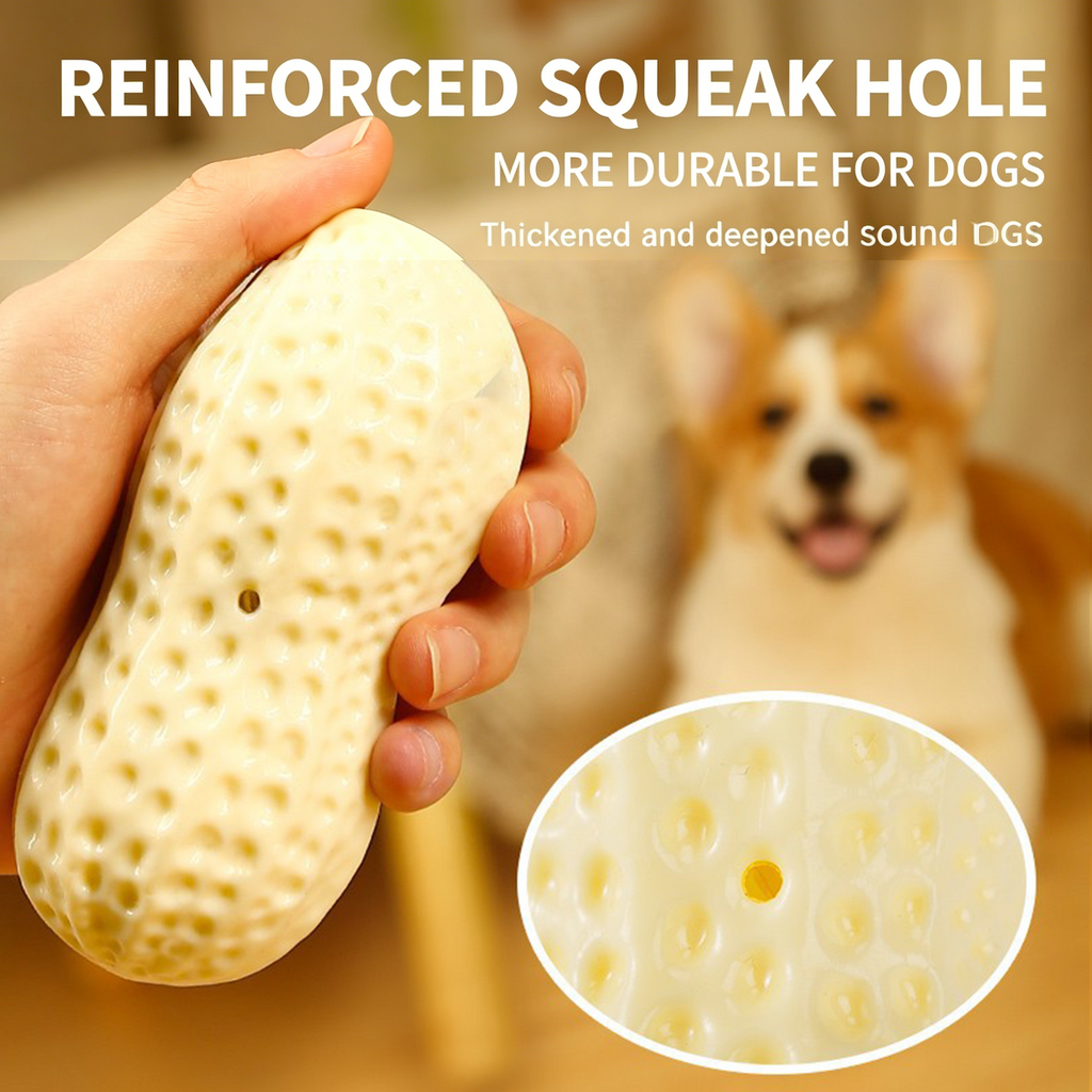 Squeaky Peanut Dog Chew Toy, Non-Toxic TPR Milk Scented Durable Teething Toy for Small Medium Large Dogs, Indestructible Textured Dental Cleaning Puppy Self Play Toy Easy to Clean
