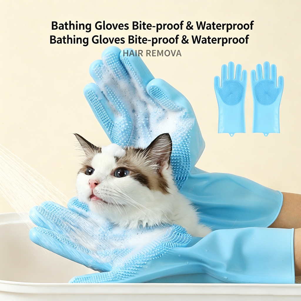 Thickened Silicone Pet Grooming Gloves 3000 Massage Bristles Dog Cat Bathing Brush Anti-Bite Anti-Scratch Hair Remover