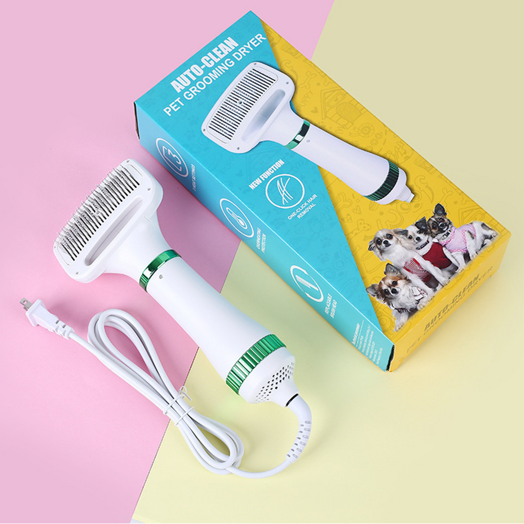 Pet Hair Dryer Brush 2-in-1 Hot Air Comb 300W Silent Fast Drying Dog Cat Grooming Brush 3 Speed Adjustable Floating Hair Remover 110-230V Multi-Plug EU US UK AU JP Plug
