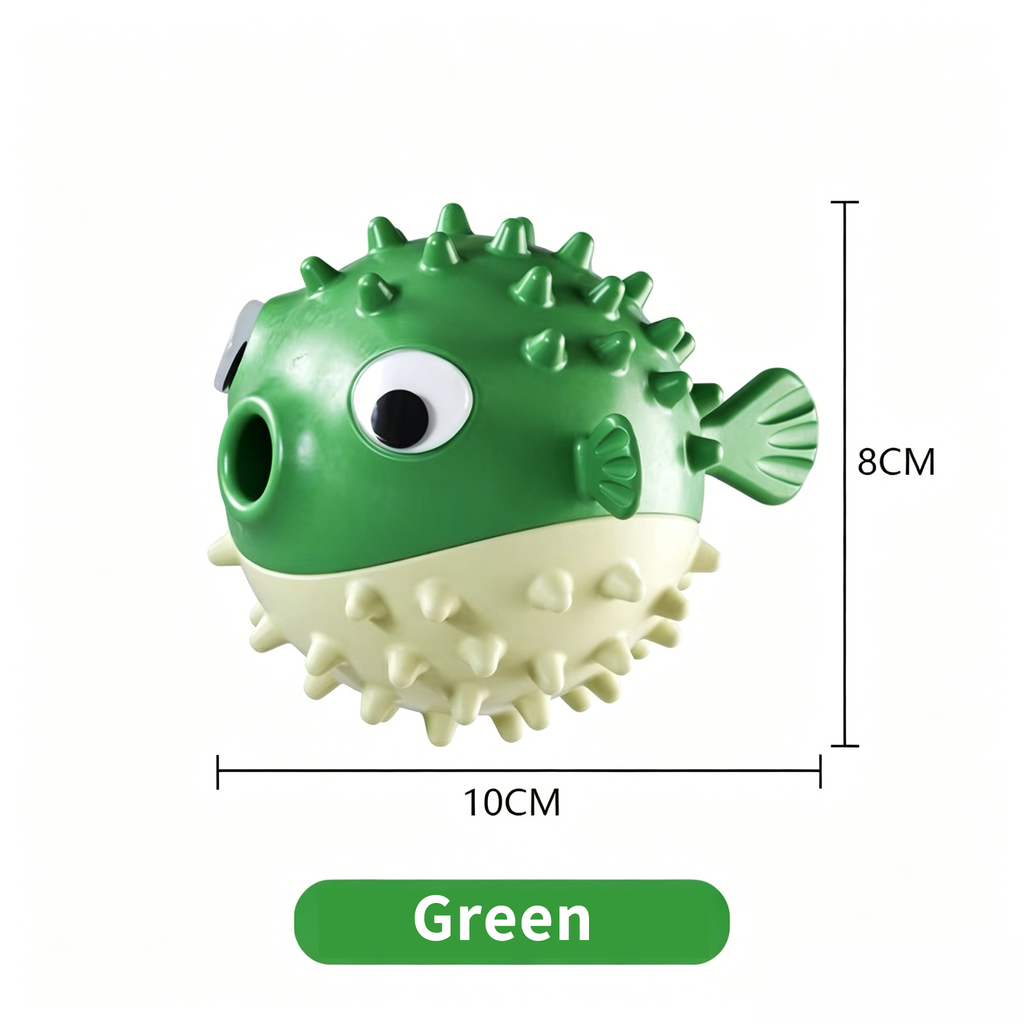 Bouncy Fish Dog Treat Dispenser Toy, Food-Grade TPR Squeaky Chew Toy, Durable Teeth Cleaning Interactive Toy for Dogs Anxiety Relief Prevent Destructive Behavior