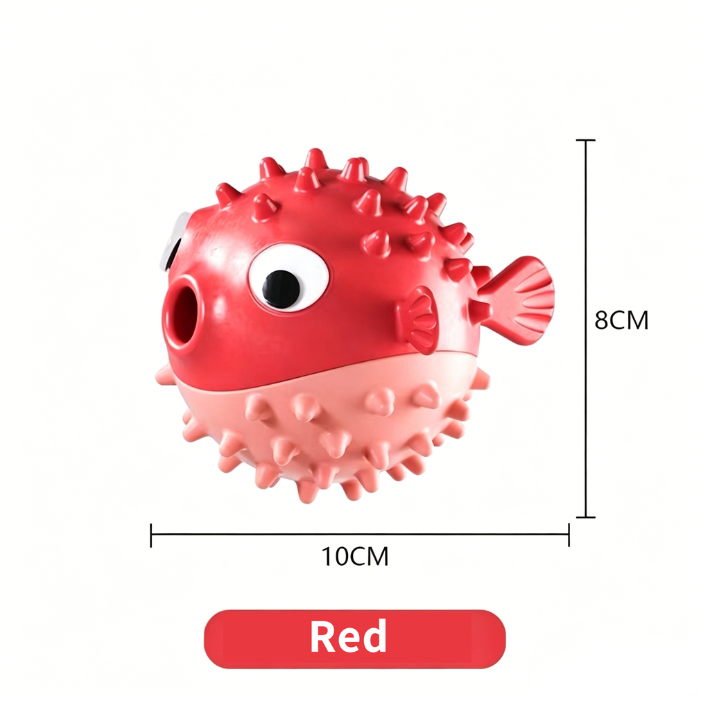 Bouncy Fish Dog Treat Dispenser Toy, Food-Grade TPR Squeaky Chew Toy, Durable Teeth Cleaning Interactive Toy for Dogs Anxiety Relief Prevent Destructive Behavior
