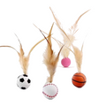 Sports Style Feather Bouncy Ball Cat Toy 4 Pack | Silent Interactive Kitten Teaser Toy