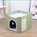2-Tier Foldable Cat House with Sisal Scratcher, All Season Washable Cat Cube Bed