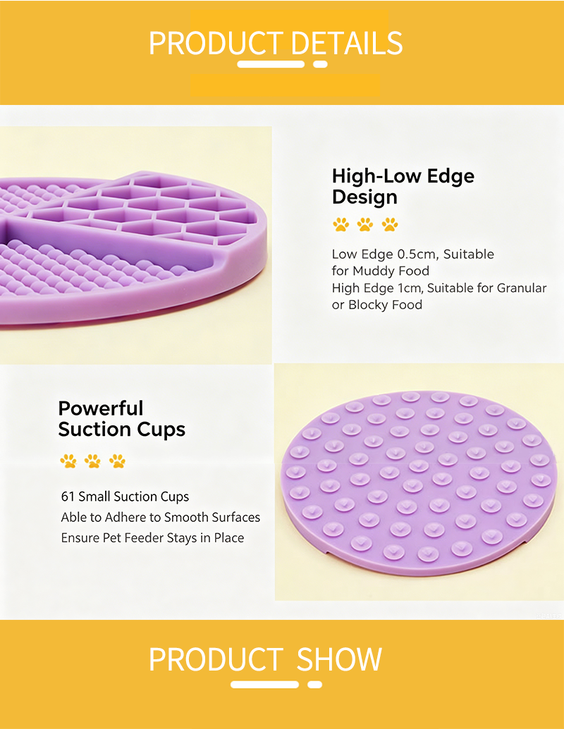 Silicone Slow Feeder Dog Cat Bowl | 61 Strong Suction Cups | Anti-Choke Anti-Vomiting Pet Food Mat for Wet & Dry Food 