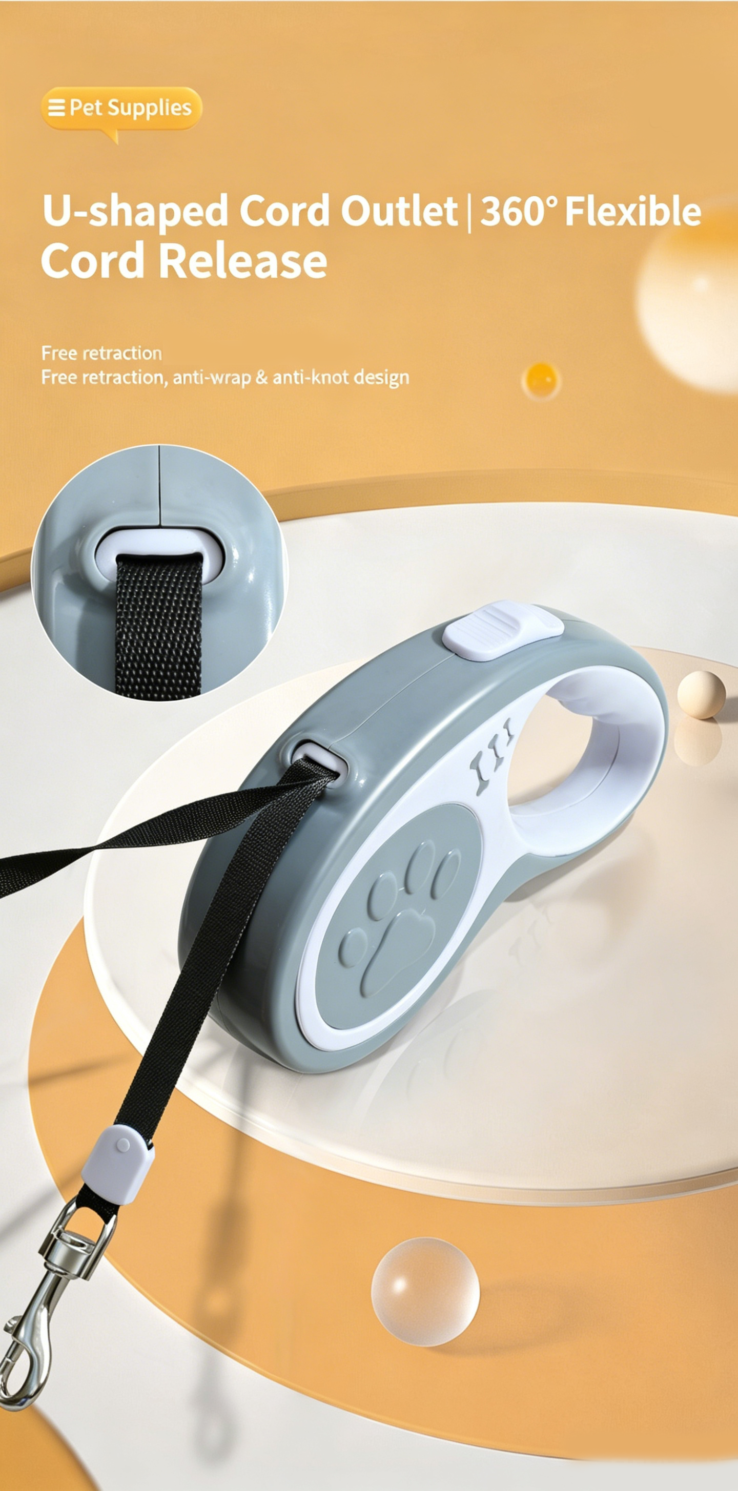 Retractable Dog Leash 16FT for Small Medium Dogs | U-Shaped Outlet 200LB Heavy Duty Nylon Rope