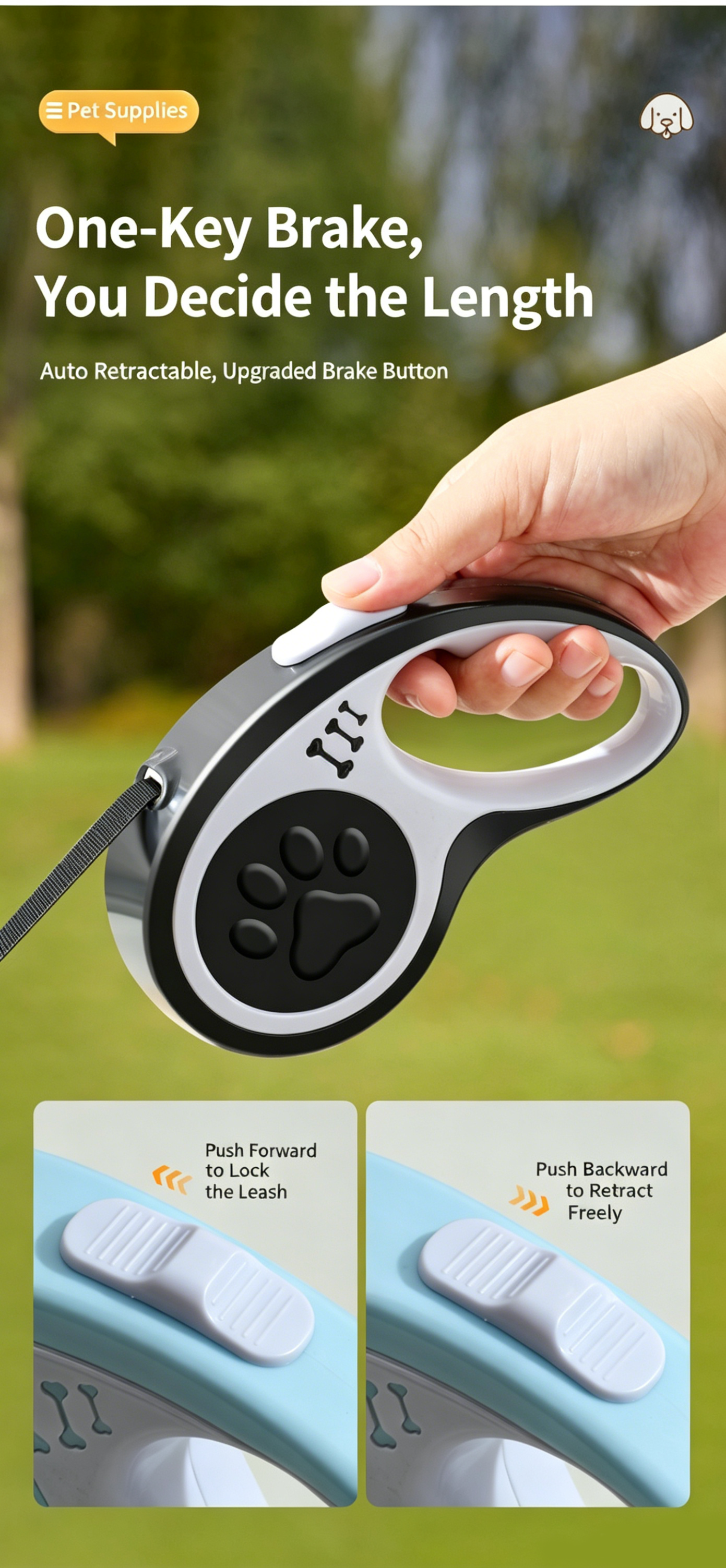 Retractable Dog Leash 16FT for Small Medium Dogs | U-Shaped Outlet 200LB Heavy Duty Nylon Rope