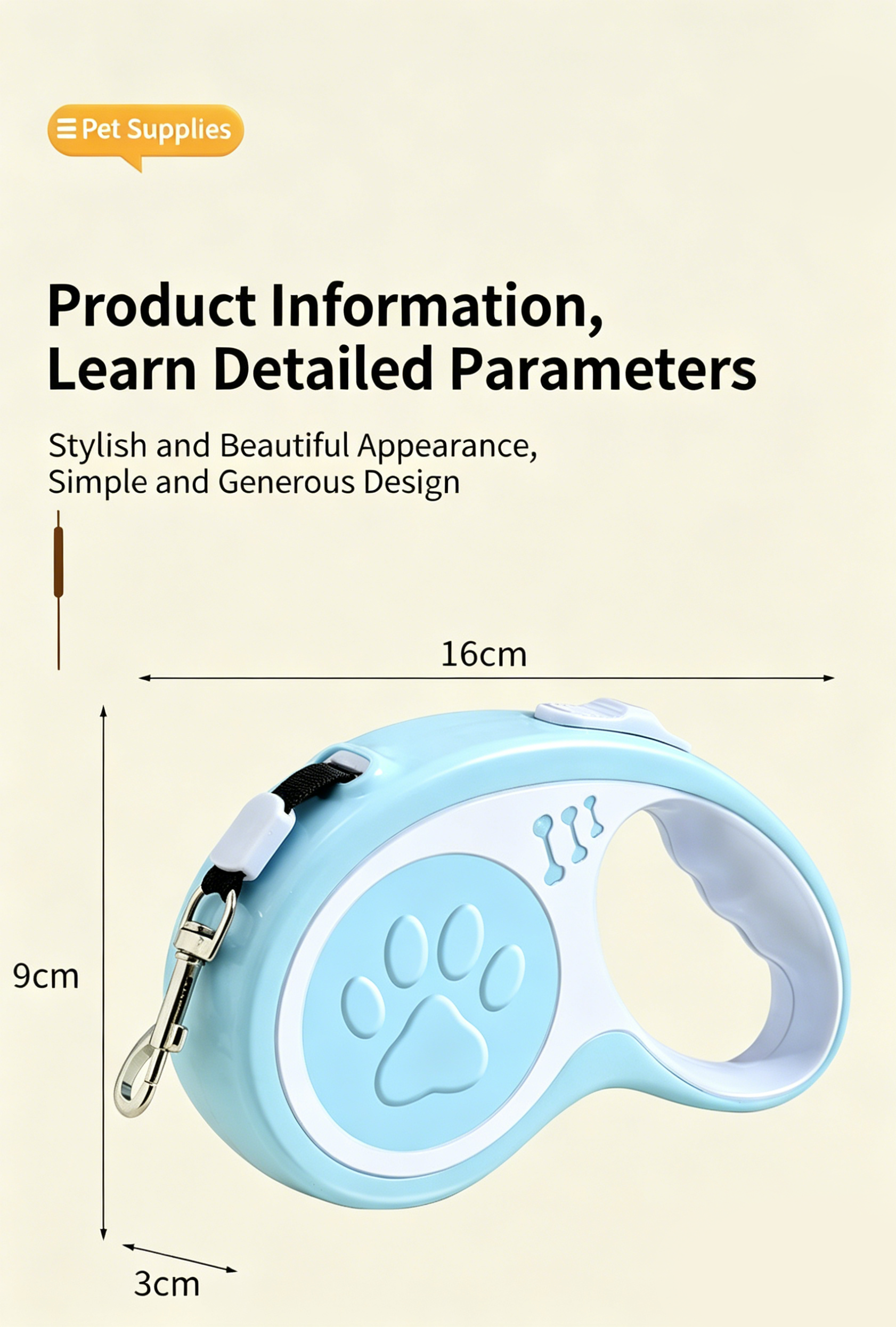 Retractable Dog Leash 16FT for Small Medium Dogs | U-Shaped Outlet 200LB Heavy Duty Nylon Rope