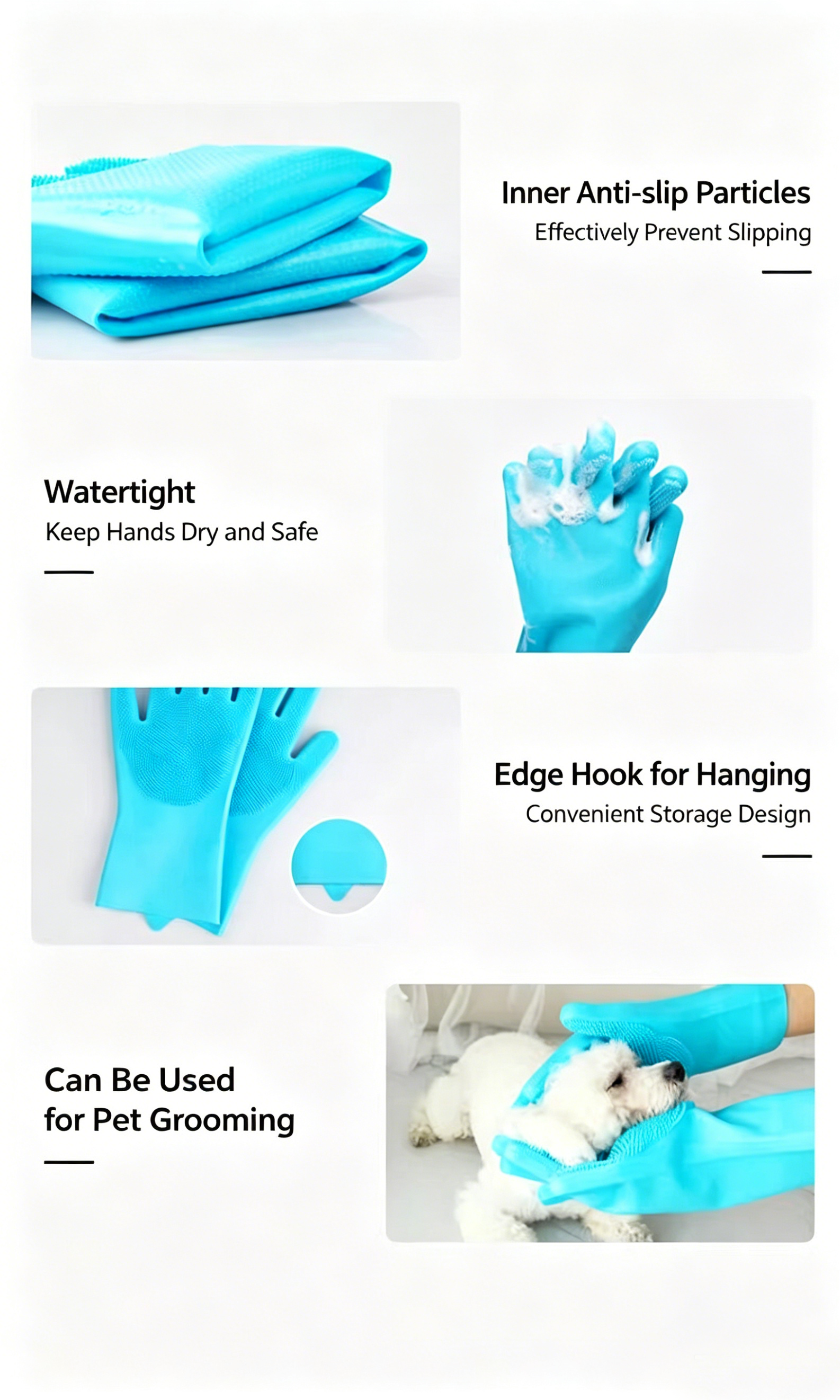 Thickened Silicone Pet Grooming Gloves 3000 Massage Bristles Dog Cat Bathing Brush Anti-Bite Anti-Scratch Hair Remover