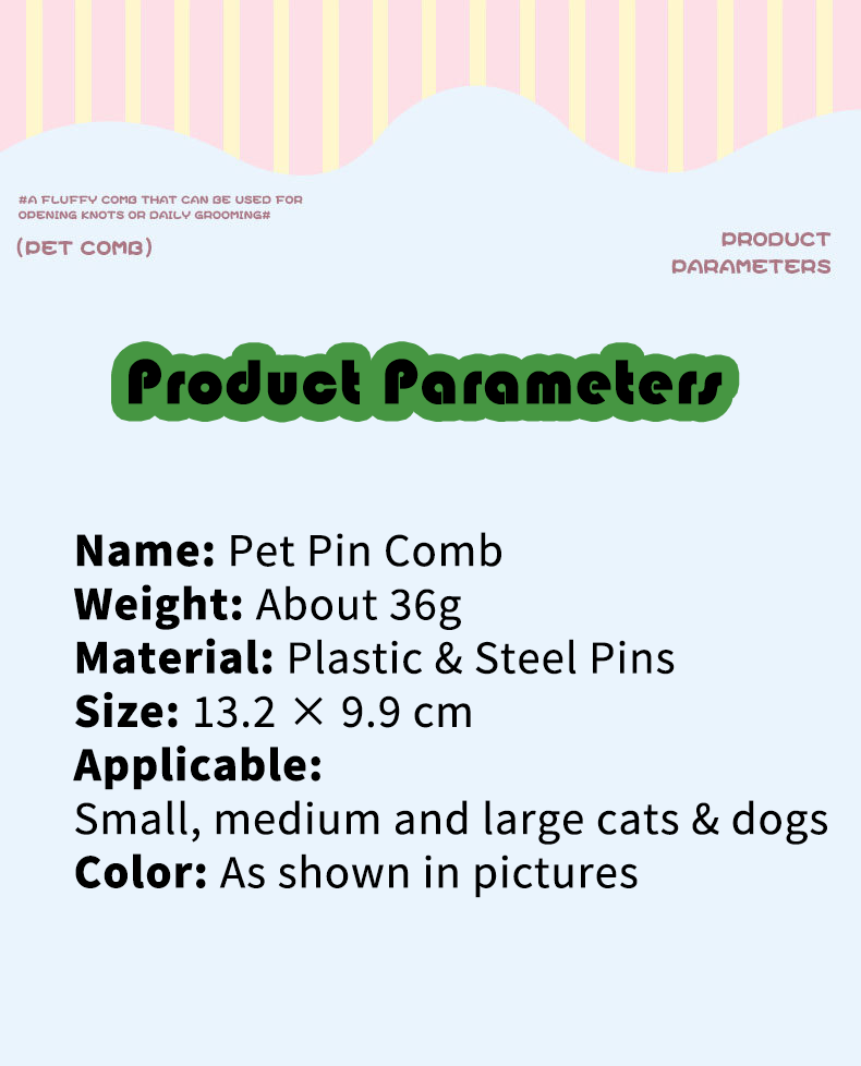 Steel Pin Pet Grooming Comb Gentle Hair Remover for Cats Small Dogs