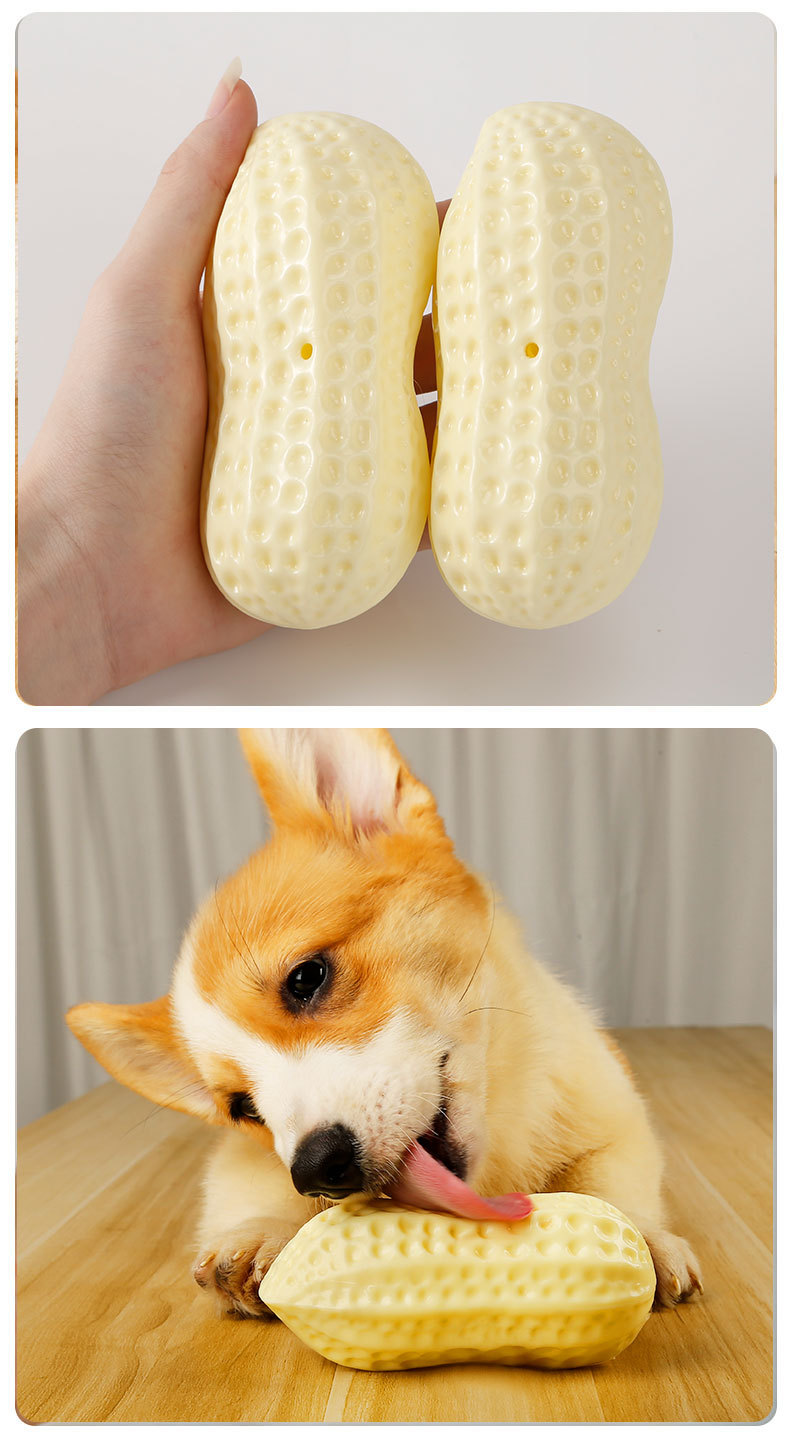 Squeaky Peanut Dog Chew Toy, Non-Toxic TPR Milk Scented Durable Teething Toy for Small Medium Large Dogs, Indestructible Textured Dental Cleaning Puppy Self Play Toy Easy to Clean