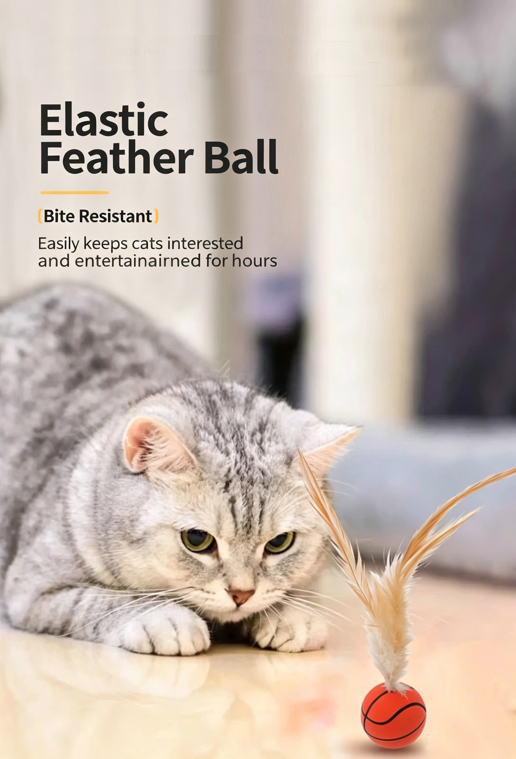 Sports Style Feather Bouncy Ball Cat Toy 4 Pack | Silent Interactive Kitten Teaser Toy