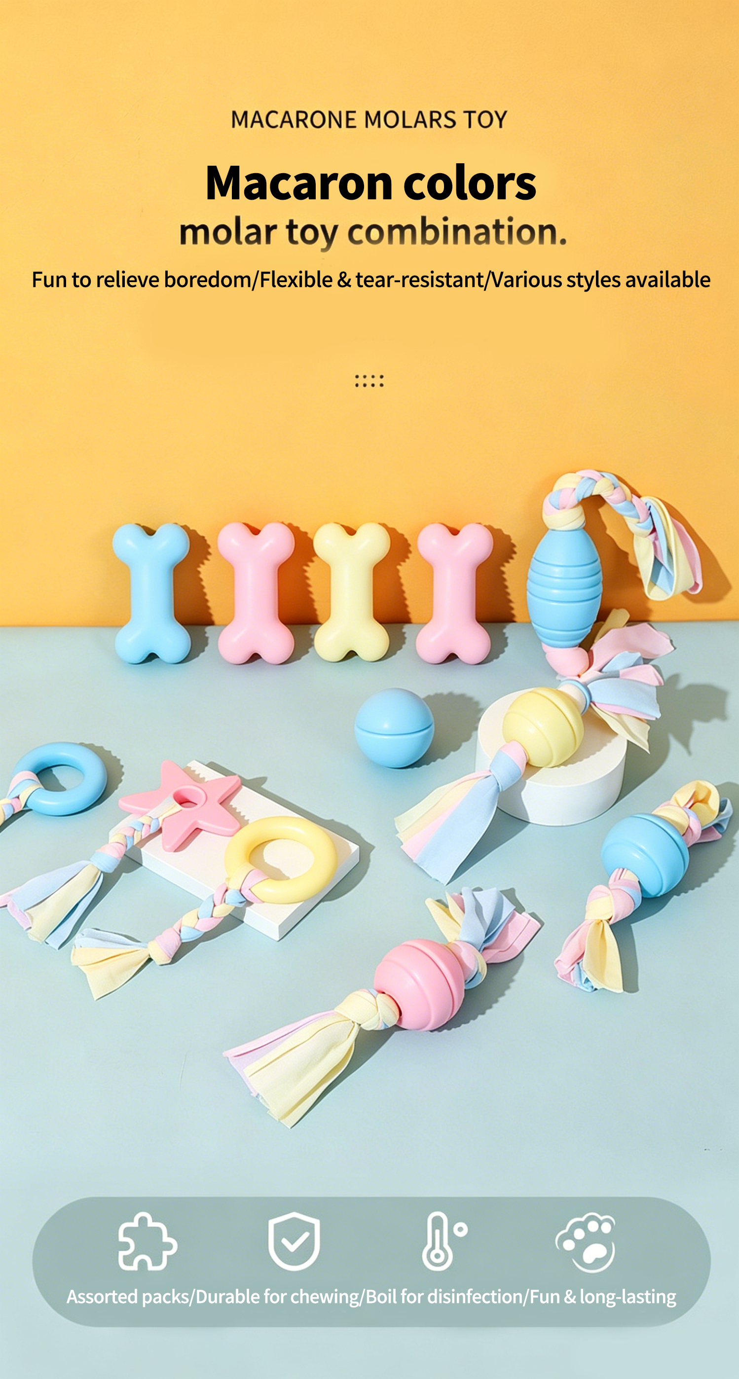 Dog TPR Chew Toys, Macaron Color Teething Sticks with Various Shapes, Bite Resistant Interactive Toys for Puppy Dental Care