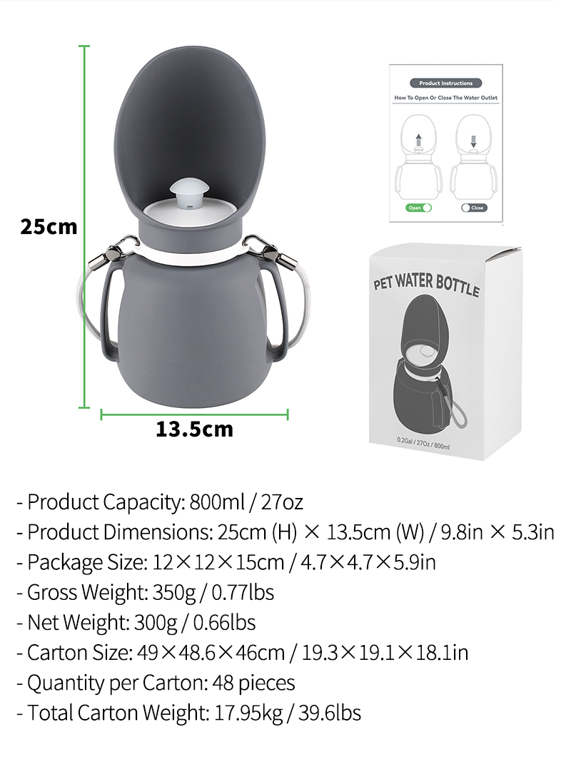 Foldable Silicone Pet Water Bottle | 800ml Leak Proof Portable Dog Water Dispenser for Outdoor Travel 