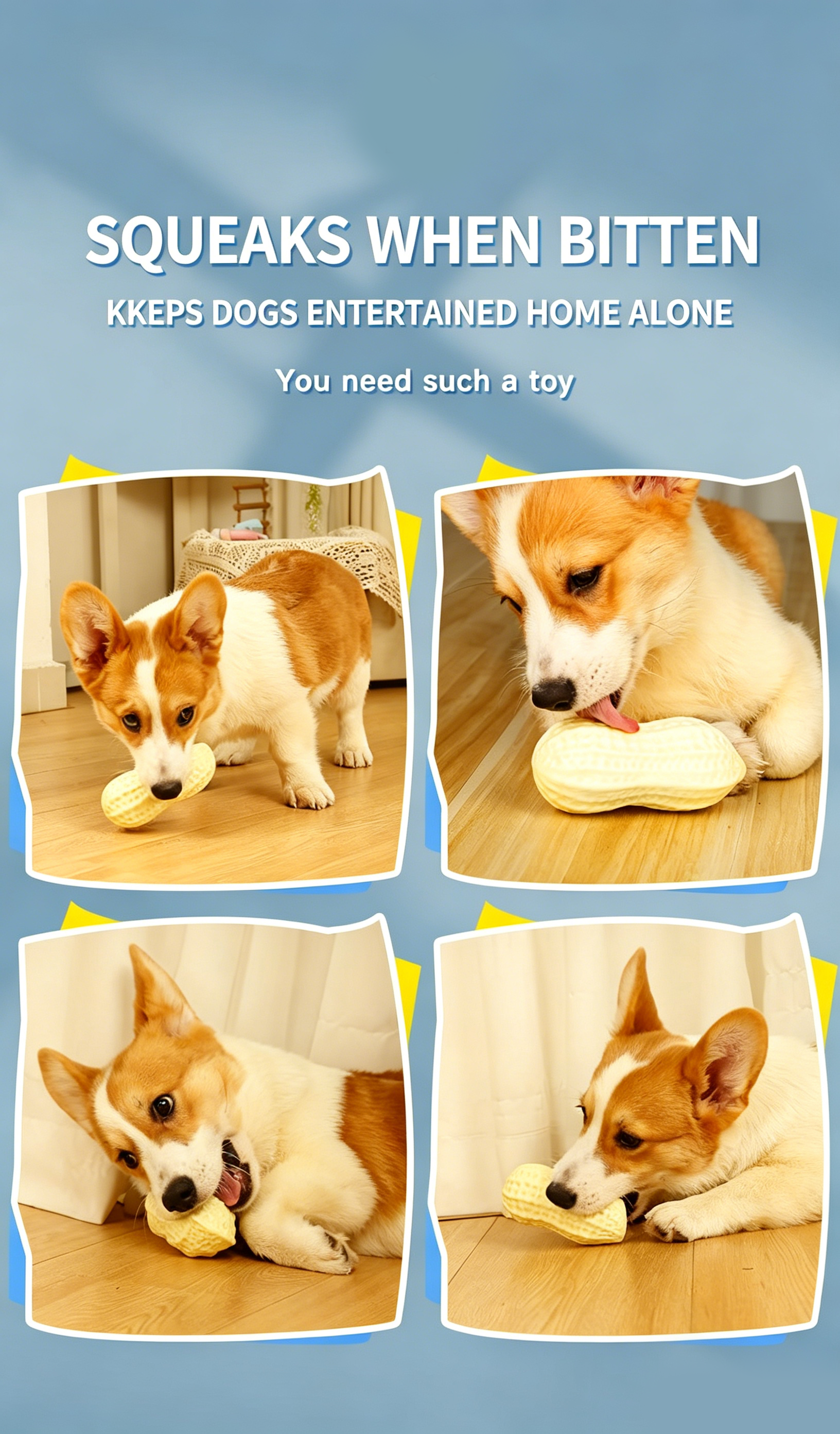 Squeaky Peanut Dog Chew Toy, Non-Toxic TPR Milk Scented Durable Teething Toy for Small Medium Large Dogs, Indestructible Textured Dental Cleaning Puppy Self Play Toy Easy to Clean