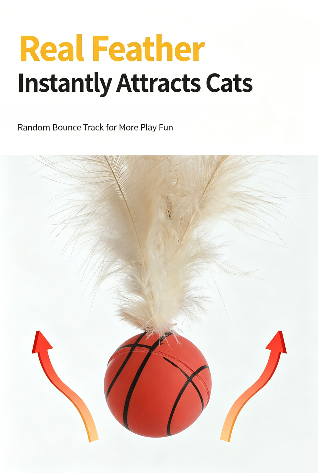 Sports Style Feather Bouncy Ball Cat Toy 4 Pack | Silent Interactive Kitten Teaser Toy