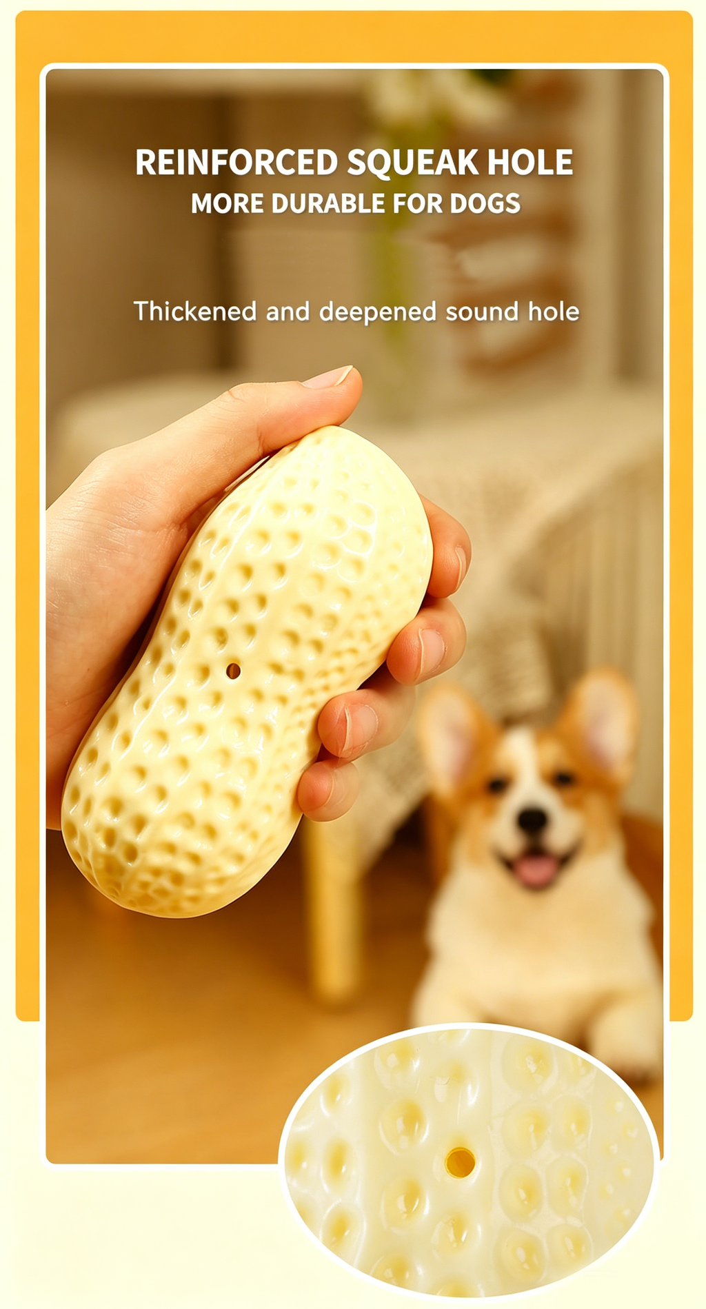 Squeaky Peanut Dog Chew Toy, Non-Toxic TPR Milk Scented Durable Teething Toy for Small Medium Large Dogs, Indestructible Textured Dental Cleaning Puppy Self Play Toy Easy to Clean