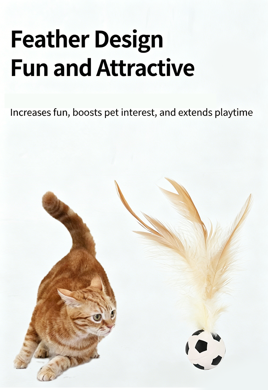 Sports Style Feather Bouncy Ball Cat Toy 4 Pack | Silent Interactive Kitten Teaser Toy