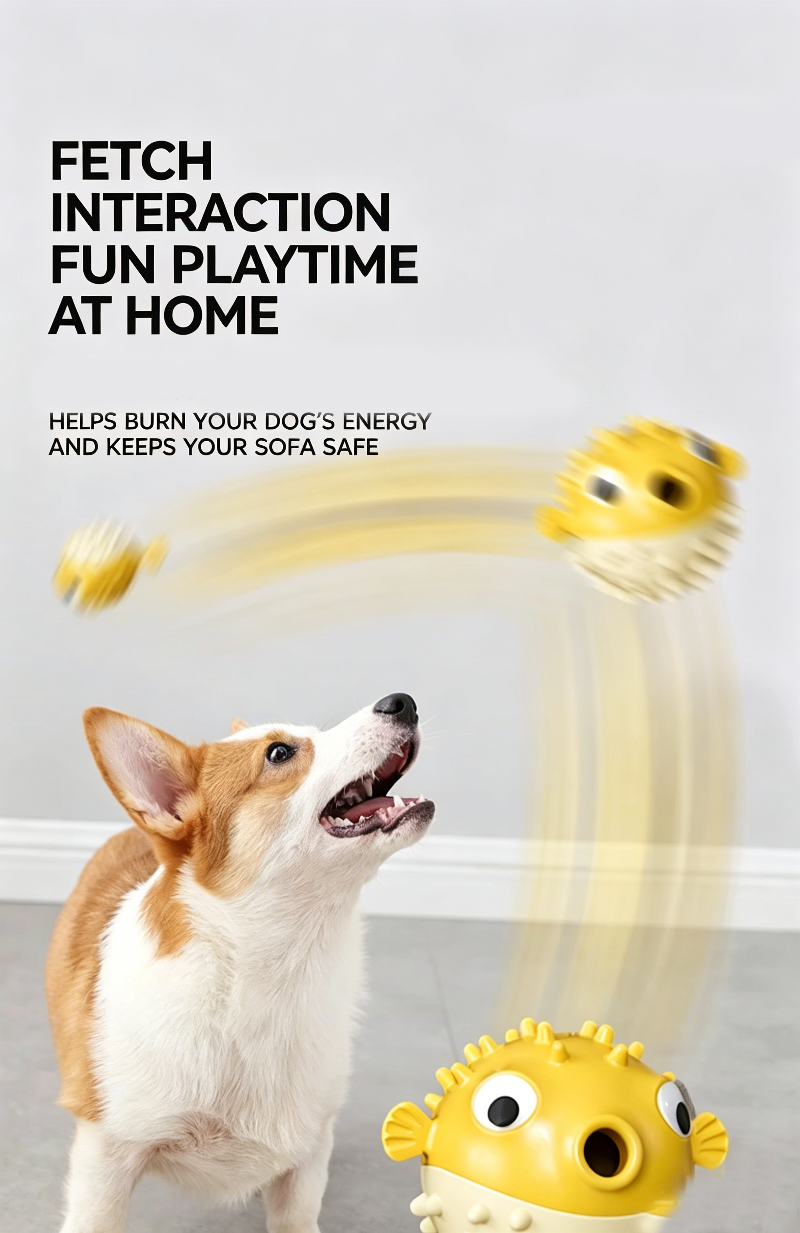 Bouncy Fish Dog Treat Dispenser Toy, Food-Grade TPR Squeaky Chew Toy, Durable Teeth Cleaning Interactive Toy for Dogs Anxiety Relief Prevent Destructive Behavior
