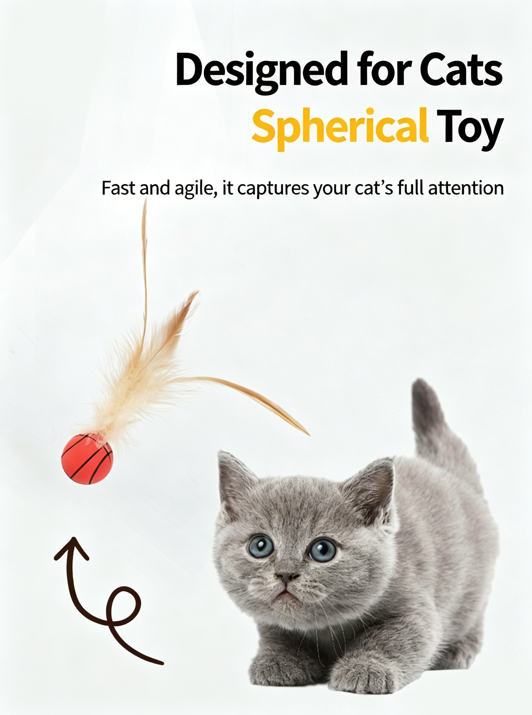 Sports Style Feather Bouncy Ball Cat Toy 4 Pack | Silent Interactive Kitten Teaser Toy