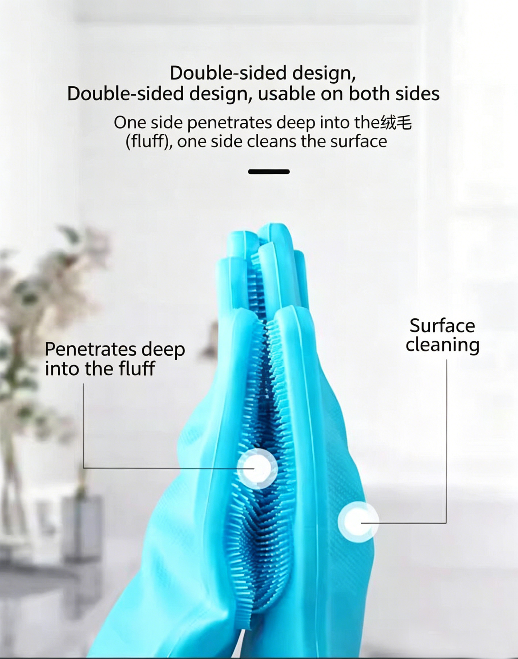 Thickened Silicone Pet Grooming Gloves 3000 Massage Bristles Dog Cat Bathing Brush Anti-Bite Anti-Scratch Hair Remover
