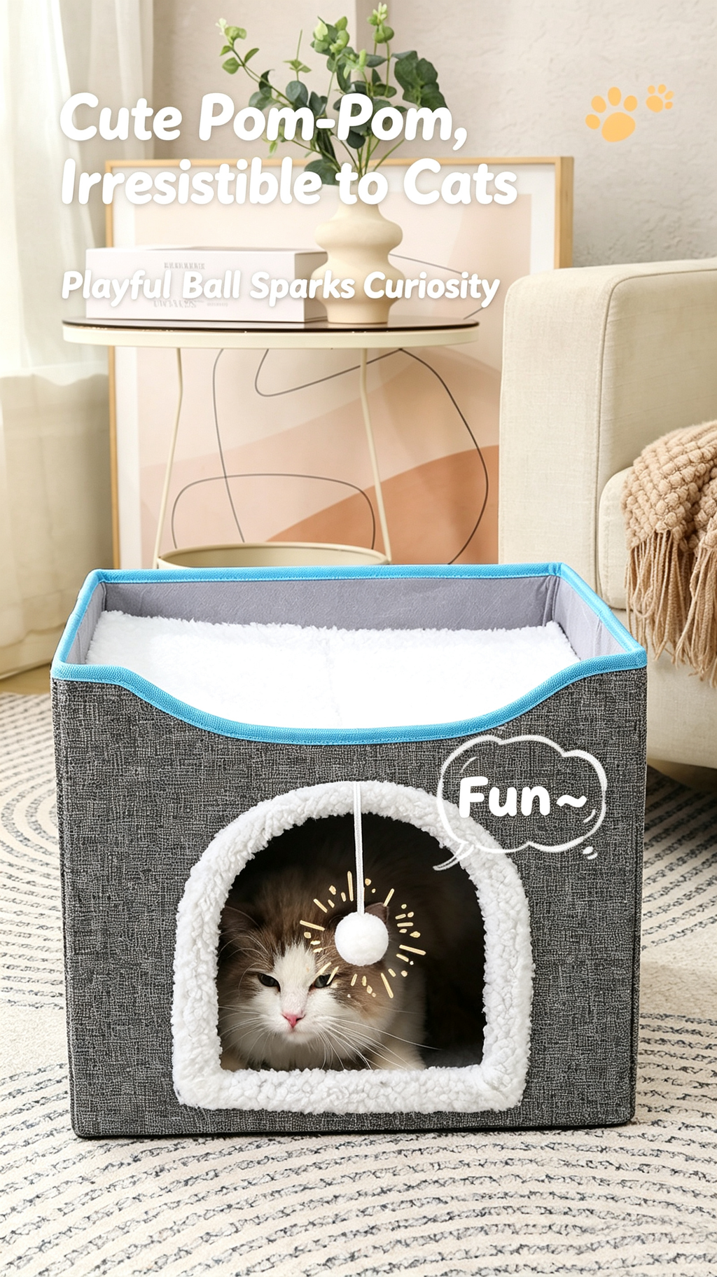 2-Tier Foldable Cat House with Sisal Scratcher, All Season Washable Cat Cube Bed