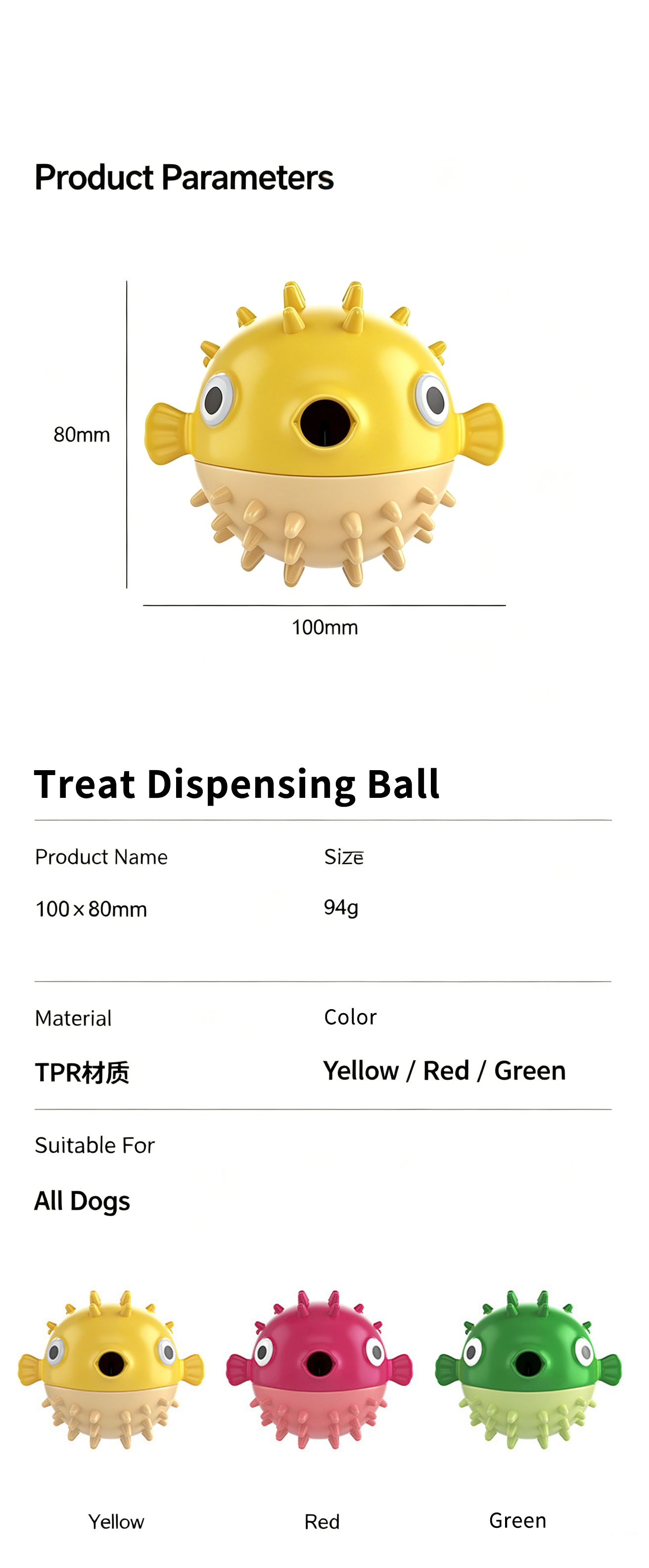Bouncy Fish Dog Treat Dispenser Toy, Food-Grade TPR Squeaky Chew Toy, Durable Teeth Cleaning Interactive Toy for Dogs Anxiety Relief Prevent Destructive Behavior