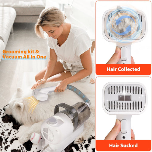 All-in-One Pet Grooming Vacuum Kit | Low Noise 99% Hair Suction with 12 Attachments