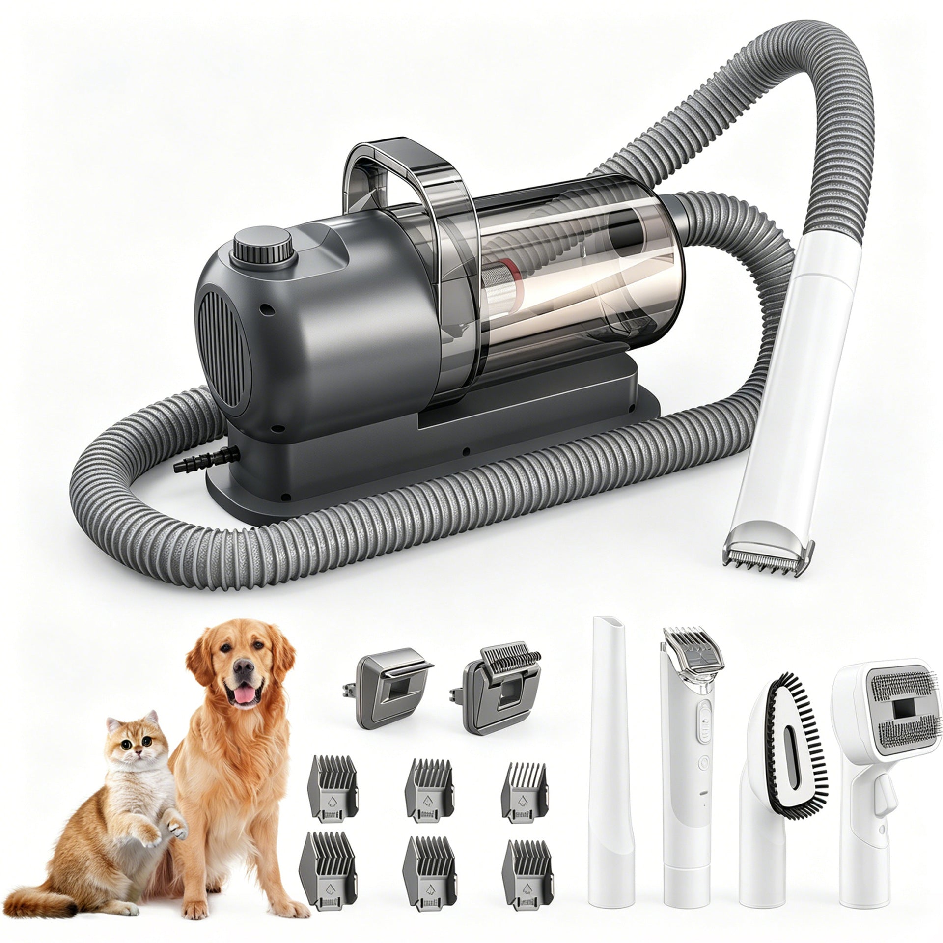 All-in-One Pet Grooming Vacuum Kit | Low Noise 99% Hair Suction with 12 Attachments