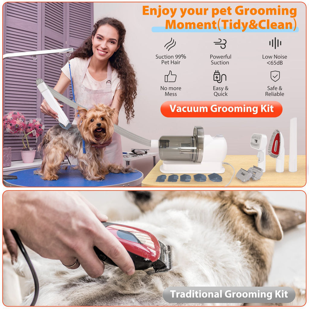 All-in-One Pet Grooming Vacuum Kit | Low Noise 99% Hair Suction with 12 Attachments