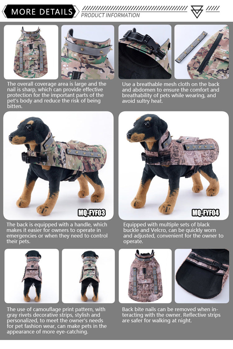 Anti-Bite Dog Vest, Reinforced Spike Protective Vest with Reflective Stripe for Small & Medium Dogs
